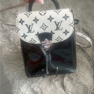 Louis Vuitton Black Patent & White Monogram Mini Backpack